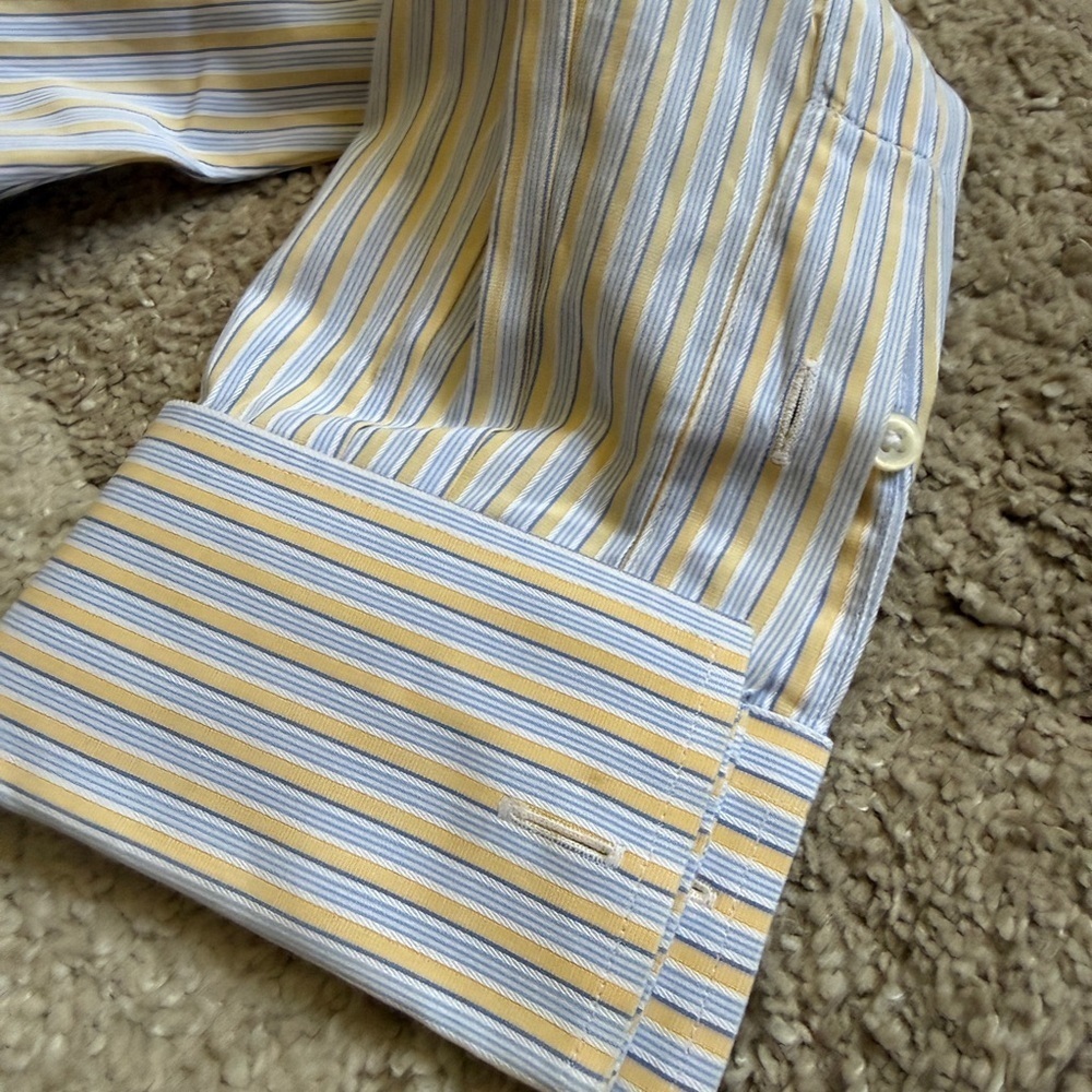Burberry yellow and blue Striped Mens Dress Shirt- 17R - Picture 7 of 7